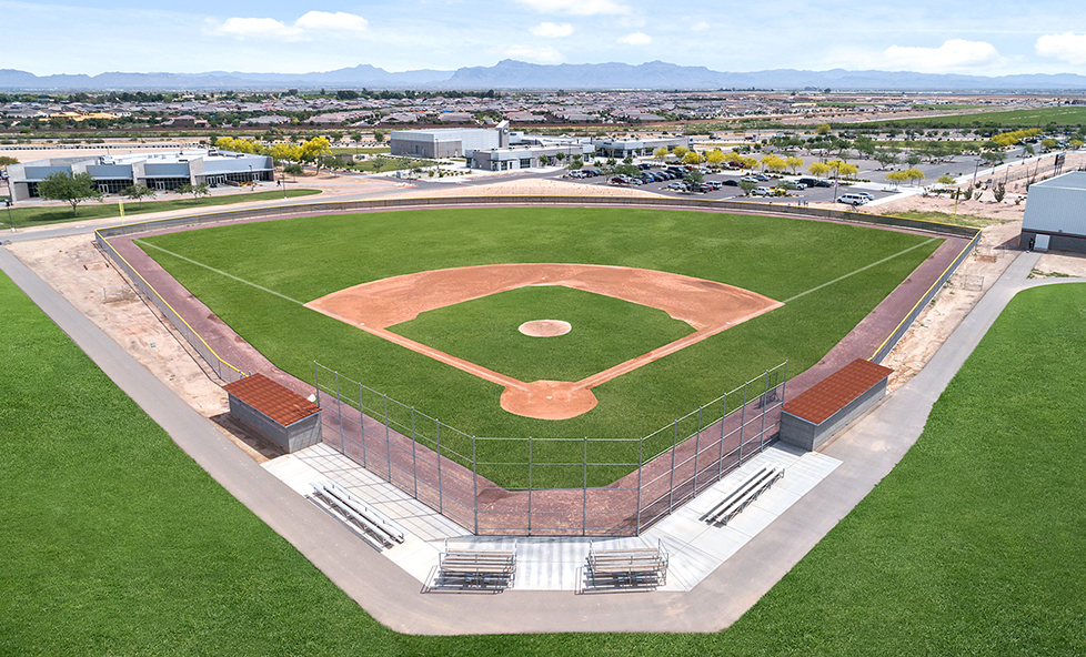 aerial view of a baseball field for the campus.