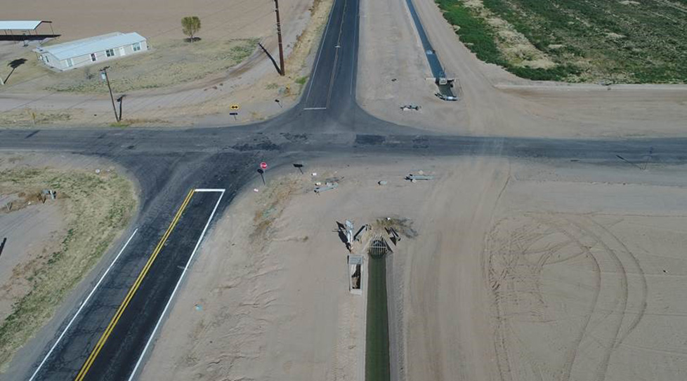 aerial view of newly paved intersection.