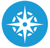 A blue circle icon with a white line design of a compass to symbolize Survey/Geospatial.