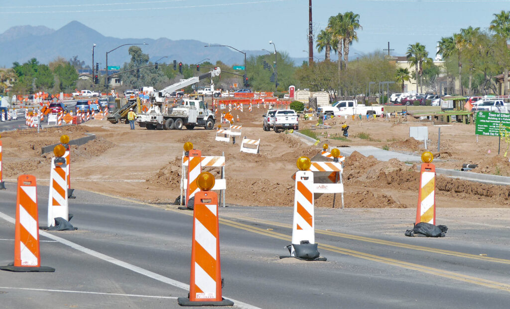 Photo of Lindsay Road to Pecos in Gilbert, Arizona under construction.
