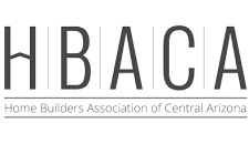 A badge showing partnership with Home Builders Association of Central Arizona.