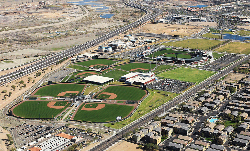 Aerial view of Chicago Cubs Spring Training Facility in Mesa, Arizona.