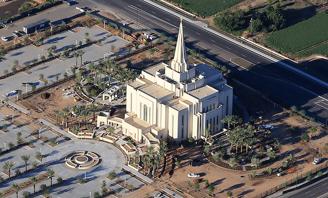 Aerial image of a LDS temple in Gilbert, AZ.