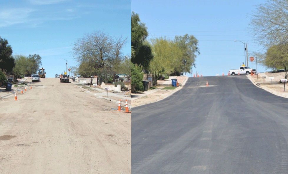 A before and after split image of Madison Street.