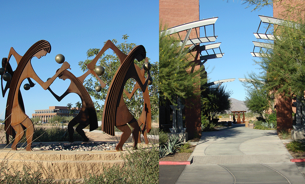 Split picture of Pima Commerce Center in Scottsdale, Arizona.