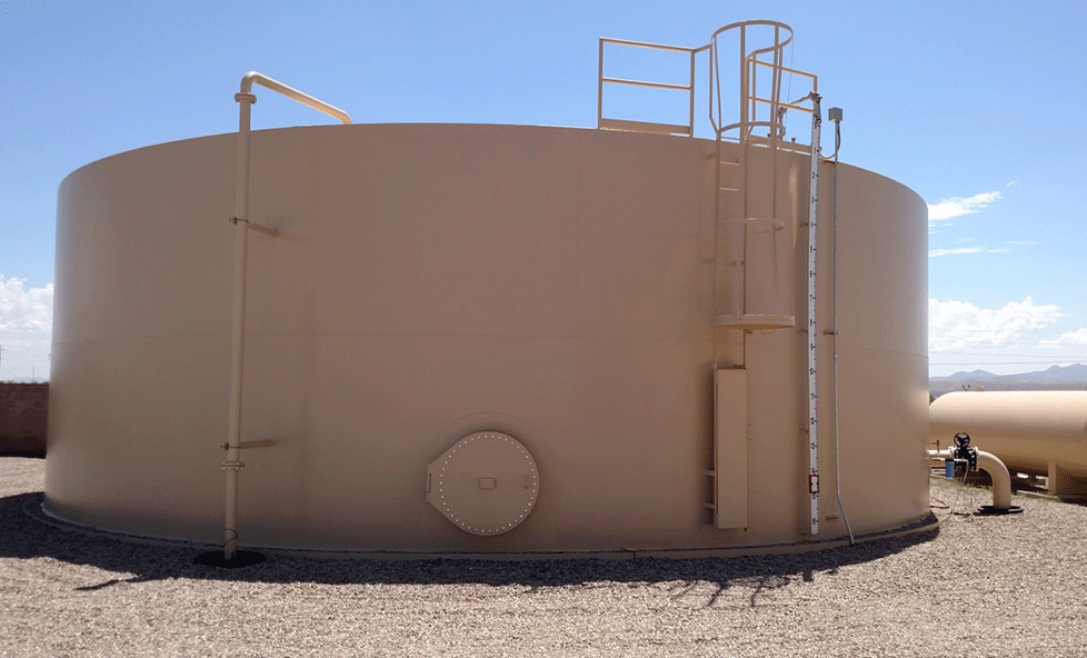 Large, tan water tank.