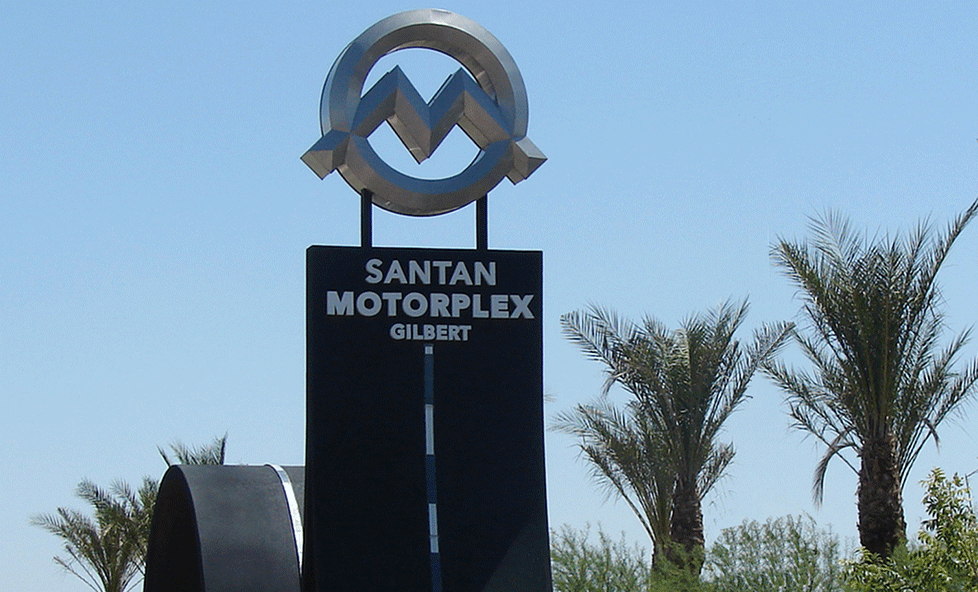 Entry monument of the SanTan Motorplex in Gilbert, AZ.