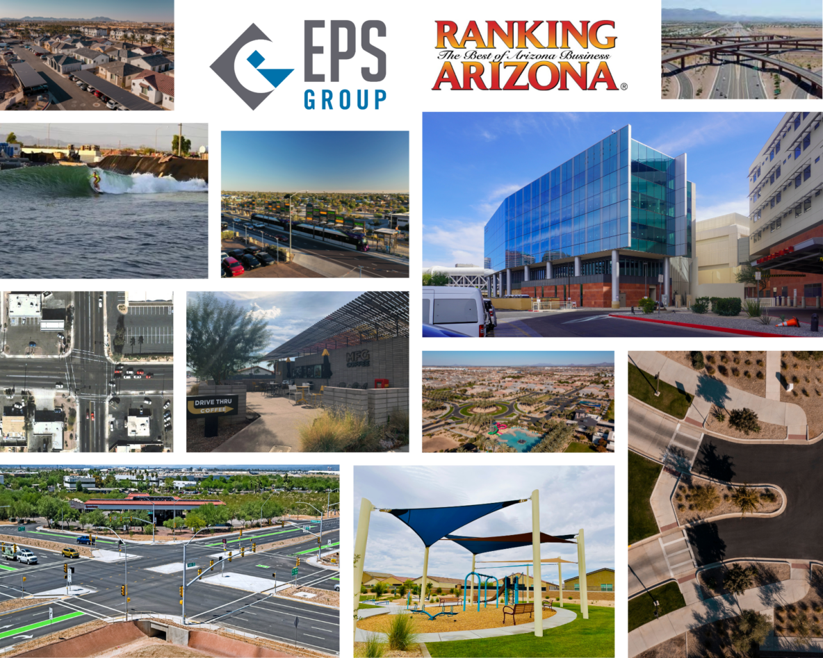 A collage of various EPS Group project photos. Collage includes the logos of Ranking Arizona and EPS Group.
