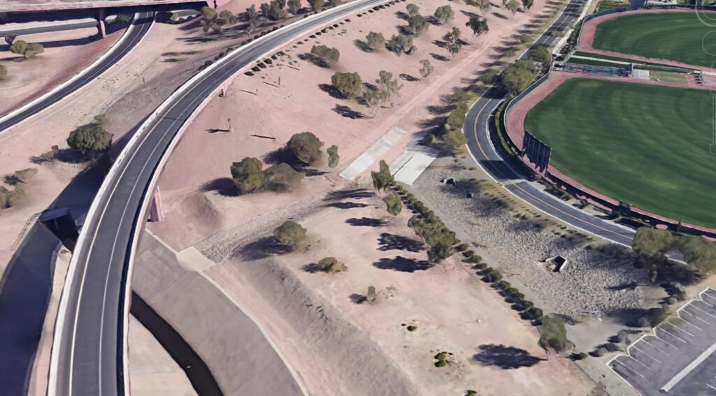 A google maps screenshot of the area between the spring training field and the highway.