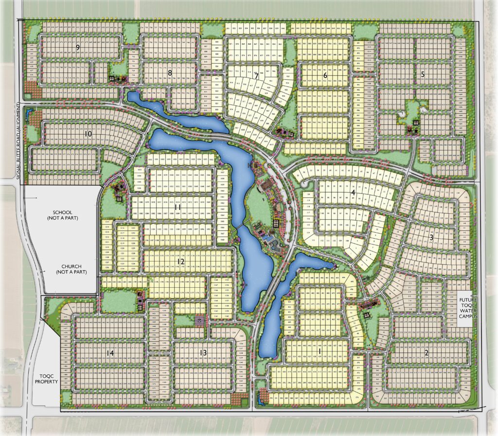 Site plan of Barney Farms showing the home lots, amenities, and lake.