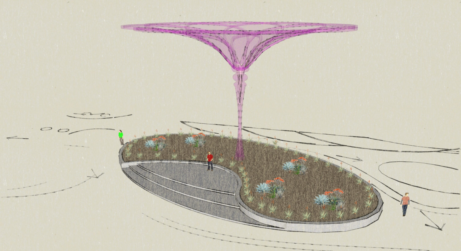 initial rendering of the shade structure/statue.