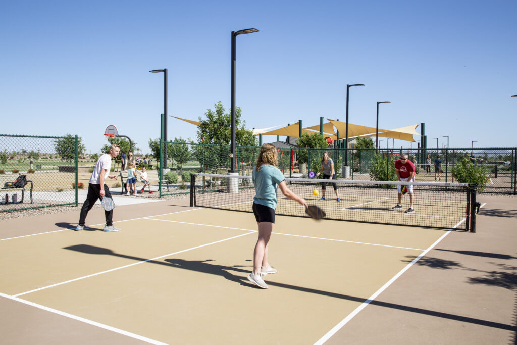 pickleball game, two versus two.
